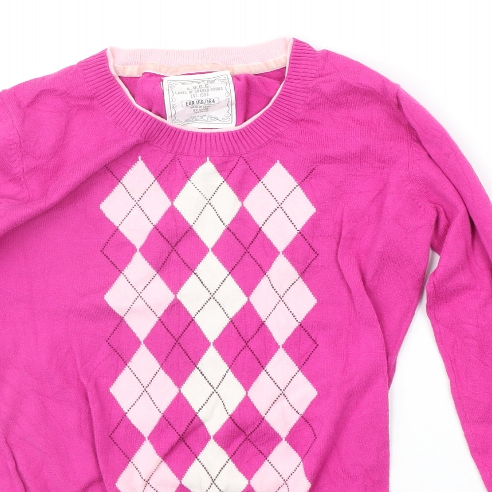 H&M Girls Pink Geometric  Pullover Jumper Size 13-14 Years