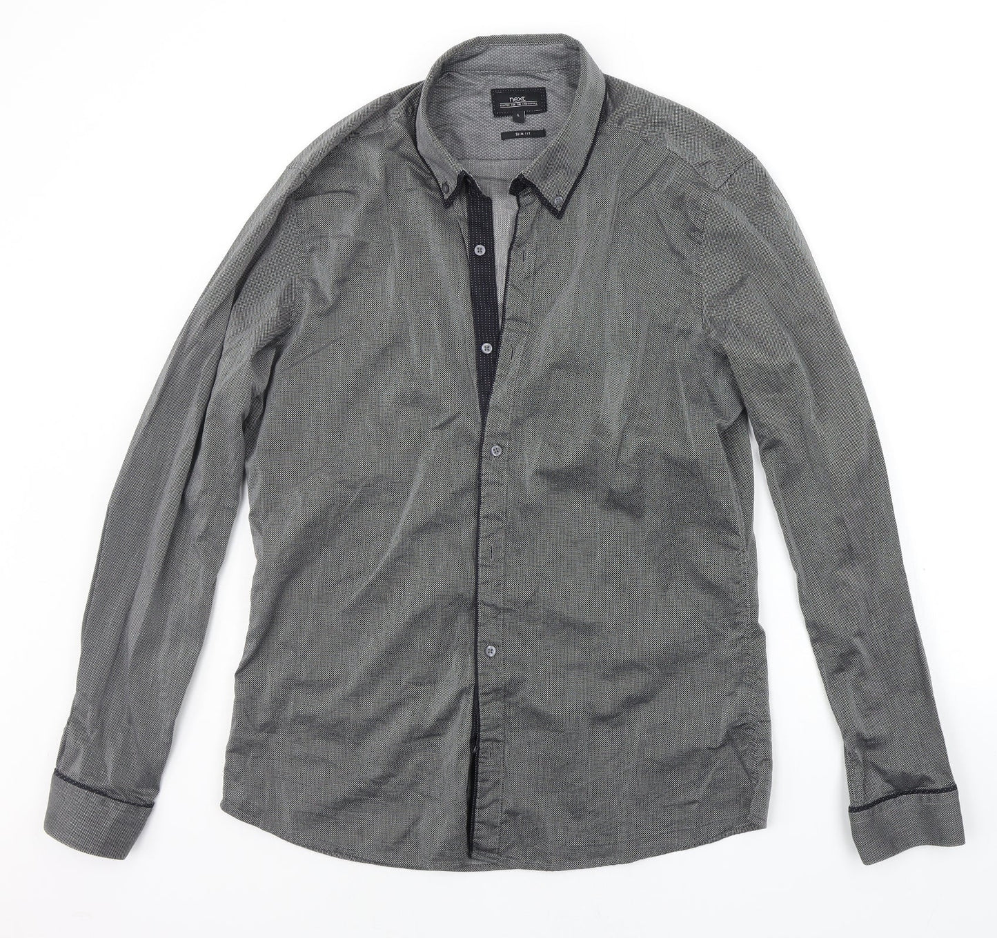 Mens UK Size L NEXT Grey  Button-Up Long Sleeve Casual Shirt