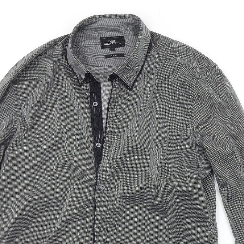 Mens UK Size L NEXT Grey  Button-Up Long Sleeve Casual Shirt