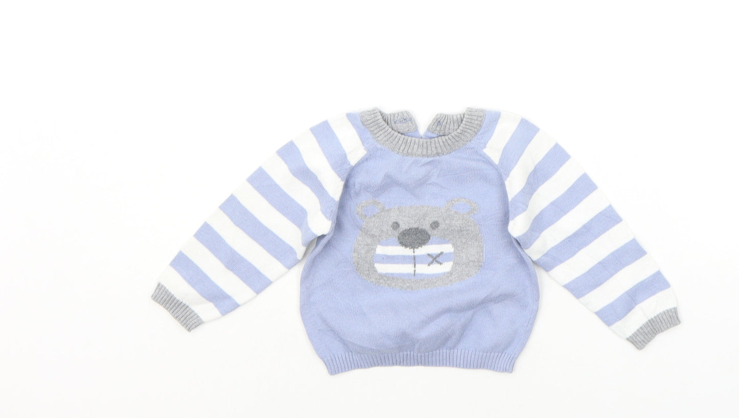 Earlydays Baby Blue Striped  Pullover Jumper Size 6-9 Months  - bear