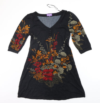 Purple Womens Black Floral  A-Line  Size M
