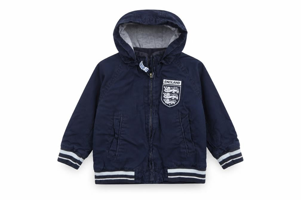 Front view of England Baby Blue Jacket Coatigan, size 9-12, Months - ENGLAND
