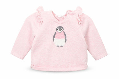 Front view of Pure Baby Baby Pink jumper, size 3-6, Months - PENGUIN