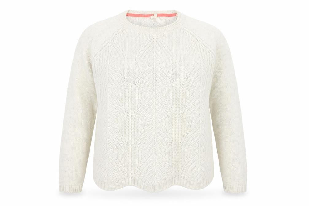 Front view of Whte Stuff women’s beige jumper, size UK 10