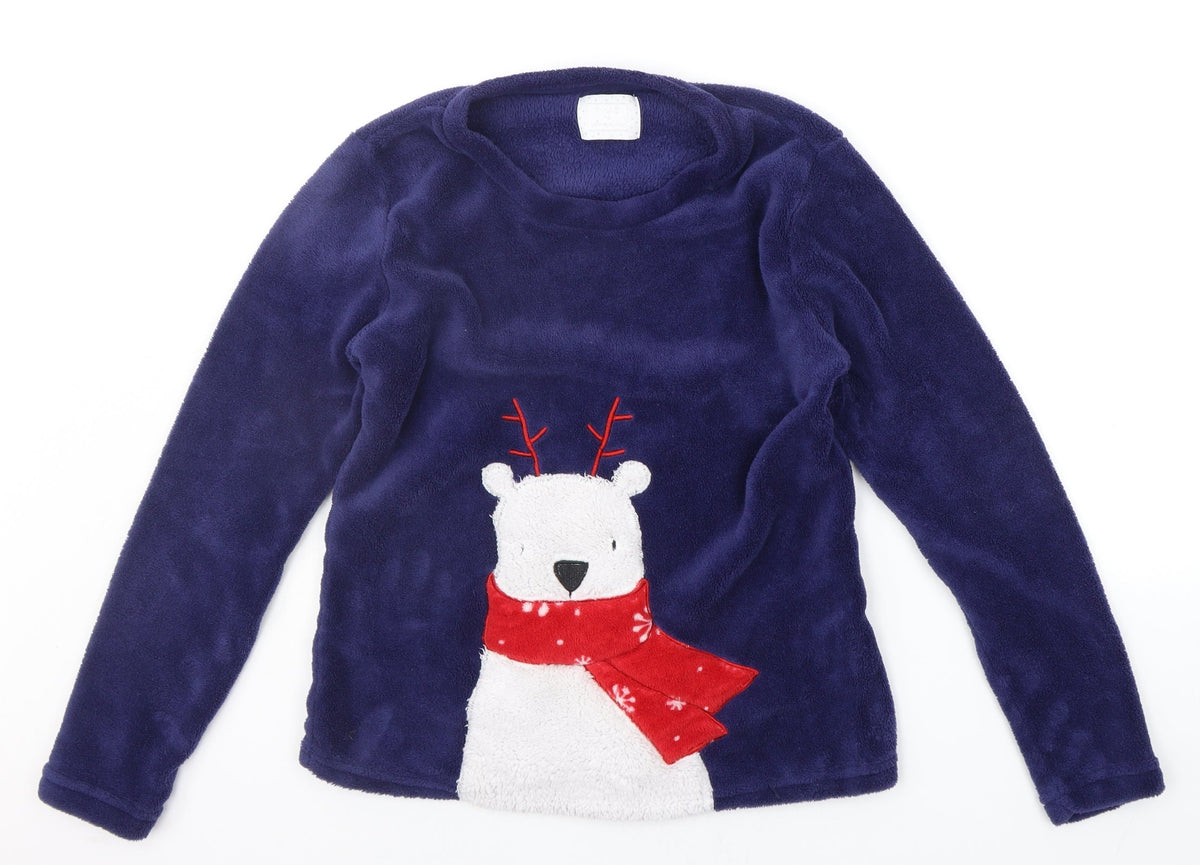 Additional front view of Matalan girls’ blue solid top pyjama top, size S, - christmas