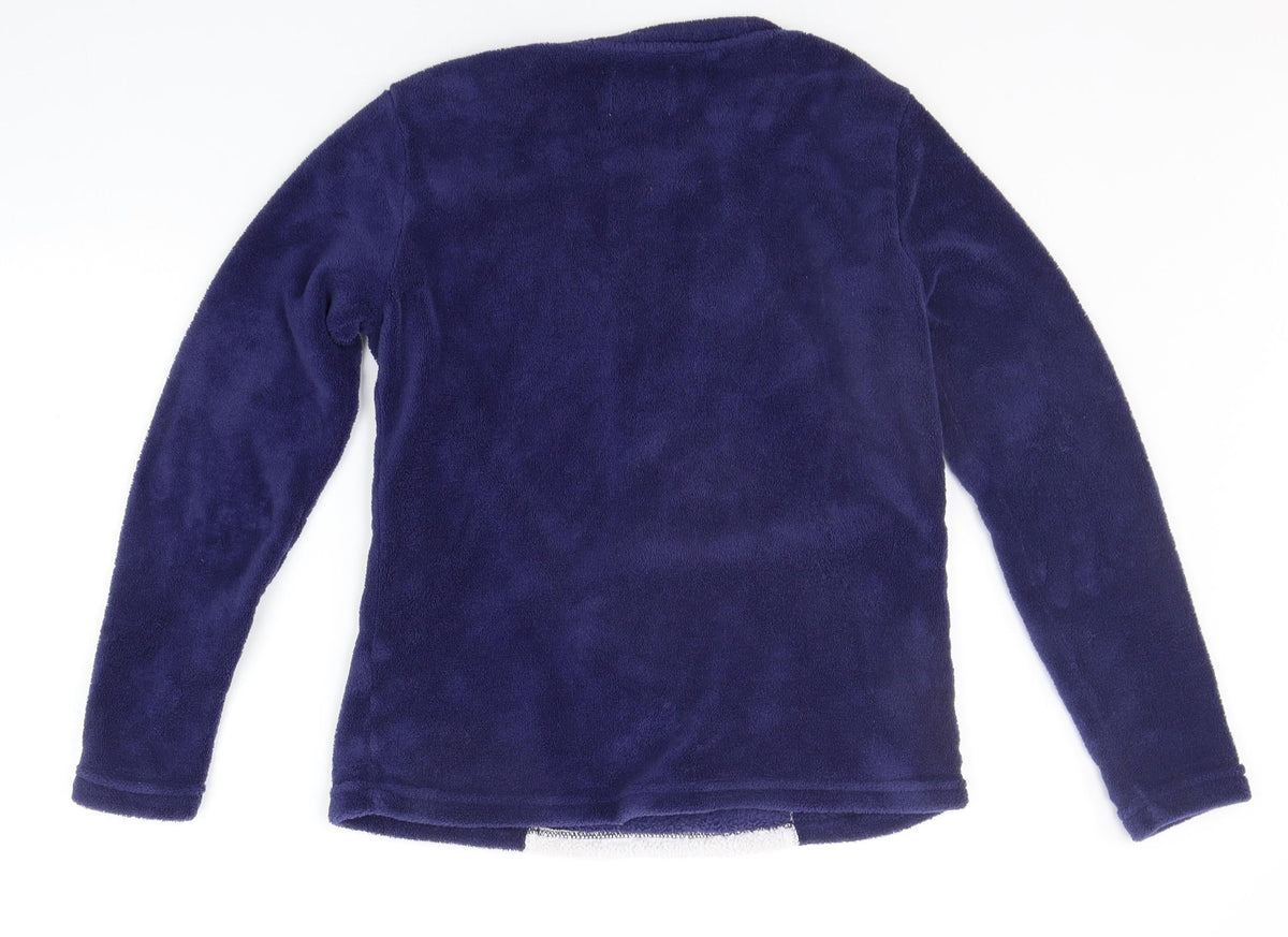 Back view of Matalan girls’ blue solid top pyjama top, size S, - christmas