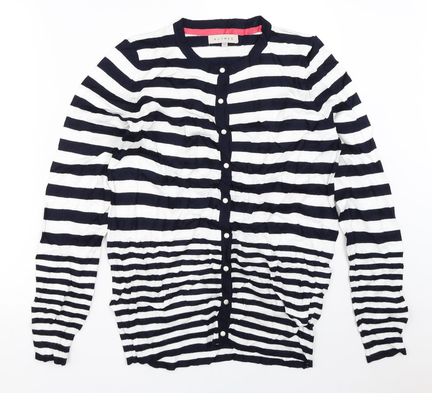 Nutmeg Womens Blue Striped  Cardigan Jumper Size 12