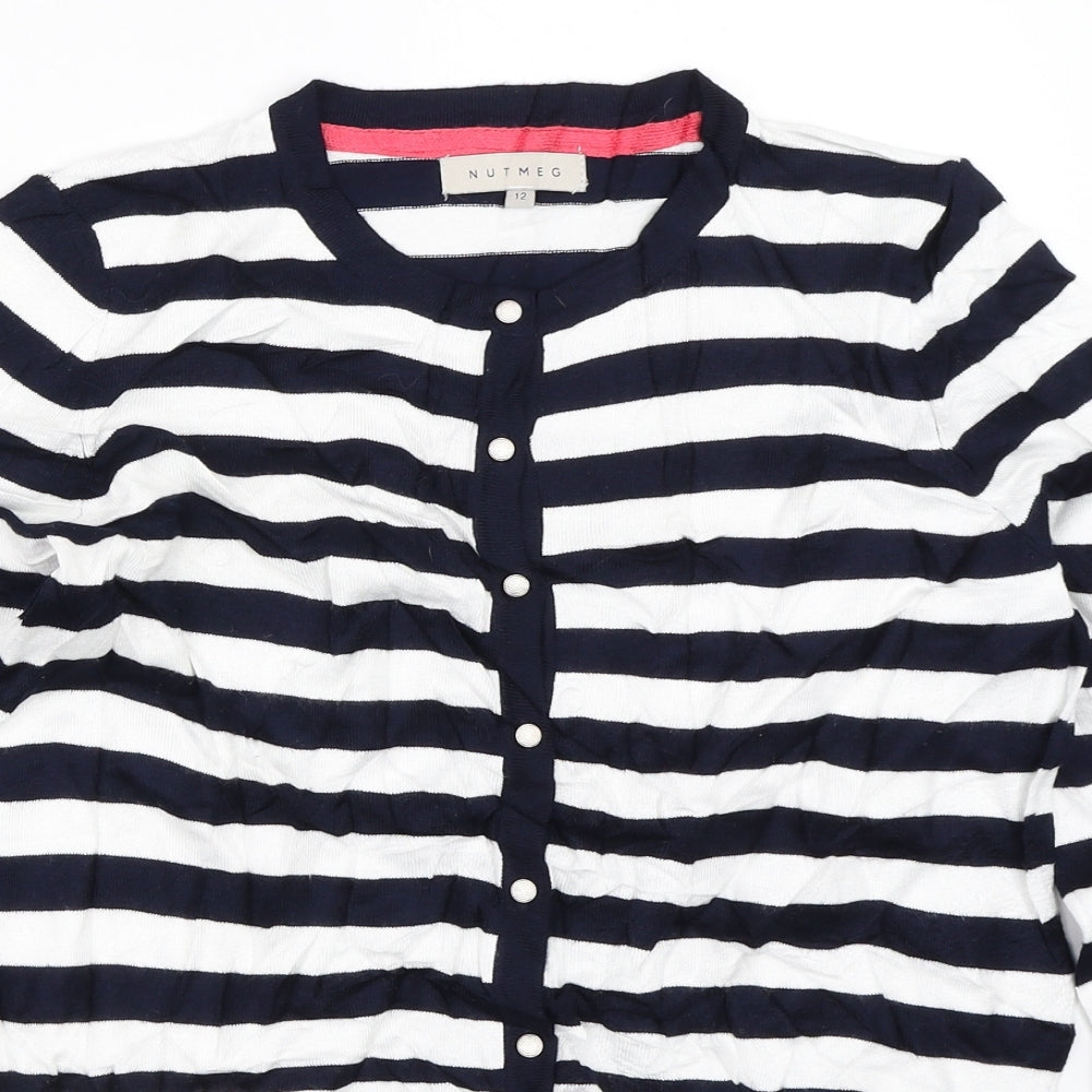 Nutmeg Womens Blue Striped  Cardigan Jumper Size 12