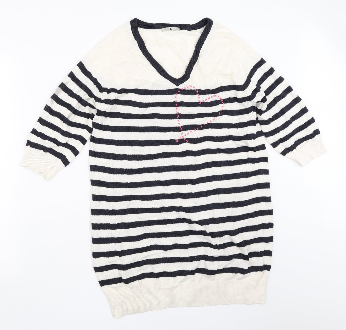 TU Womens Ivory Striped  Pullover Jumper Size 14