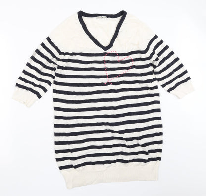 TU Womens Ivory Striped  Pullover Jumper Size 14