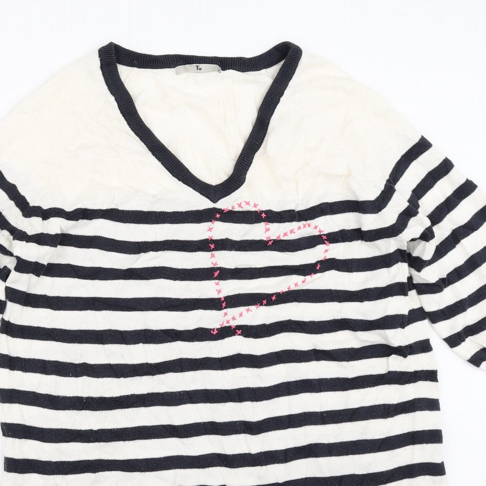 TU Womens Ivory Striped  Pullover Jumper Size 14