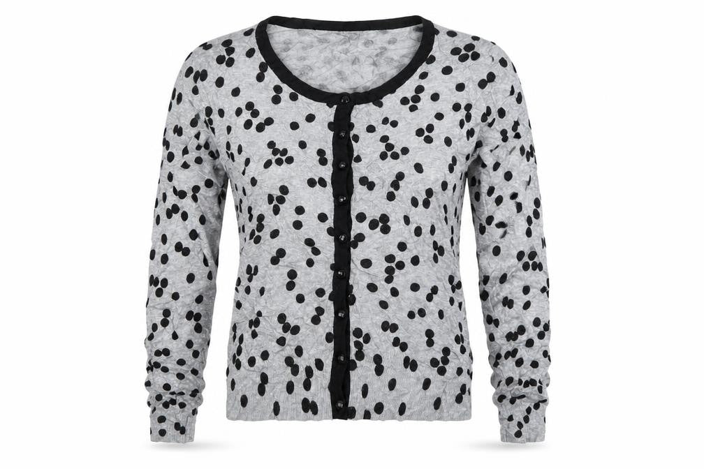 Front view of Marks & Spencer women’s grey cardigan jumper, size UK 8