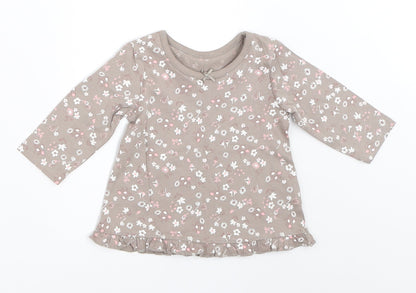 George Girls Grey Floral  Basic T-Shirt Size 0-3 Months