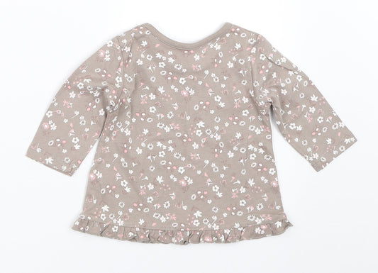 George Girls Grey Floral  Basic T-Shirt Size 0-3 Months