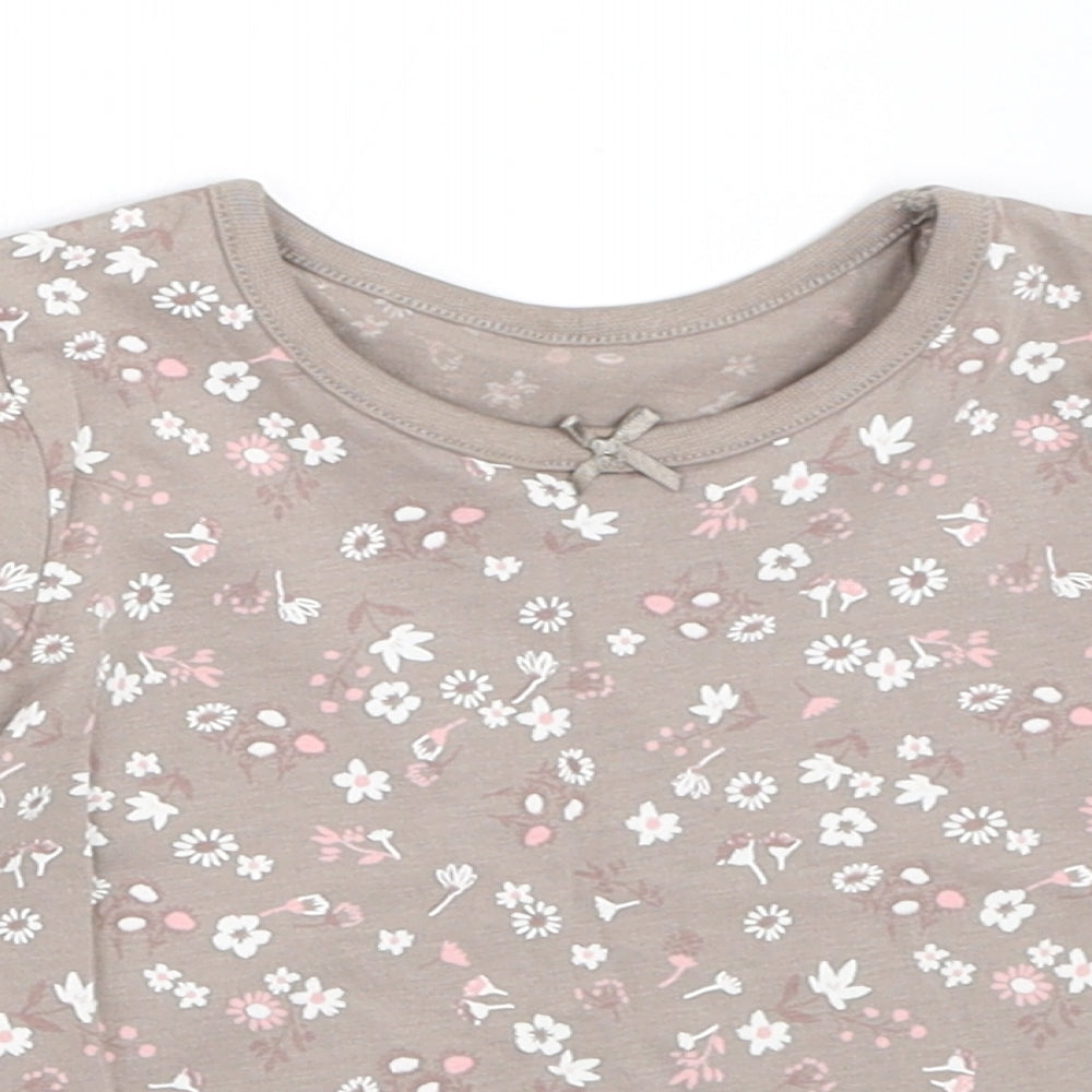 George Girls Grey Floral  Basic T-Shirt Size 0-3 Months