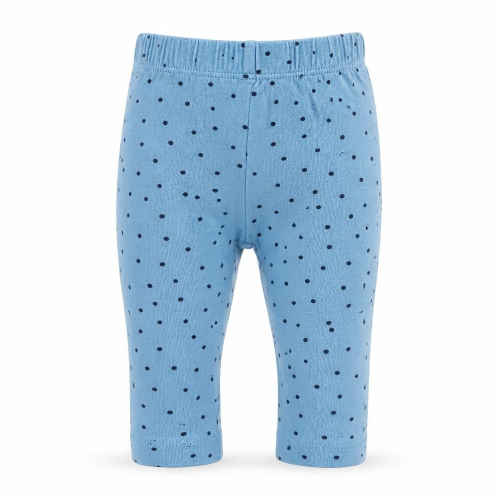 Front view of John Lewis girls’ blue capri leggings, size 0-3, months