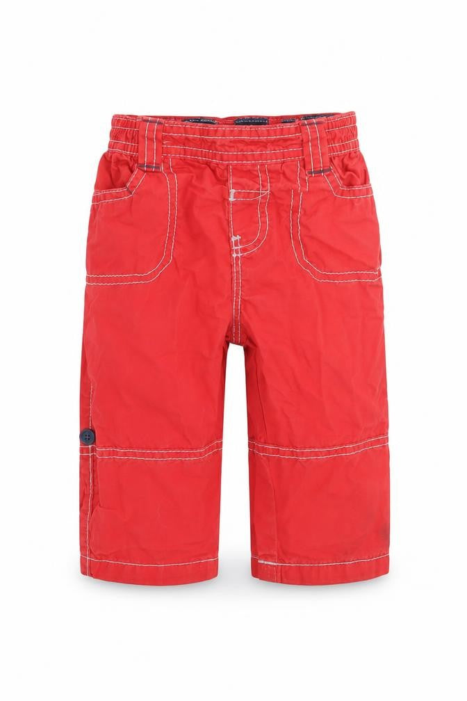 Front view of Tu Baby Red Cargo Trousers, size 3-6, Months