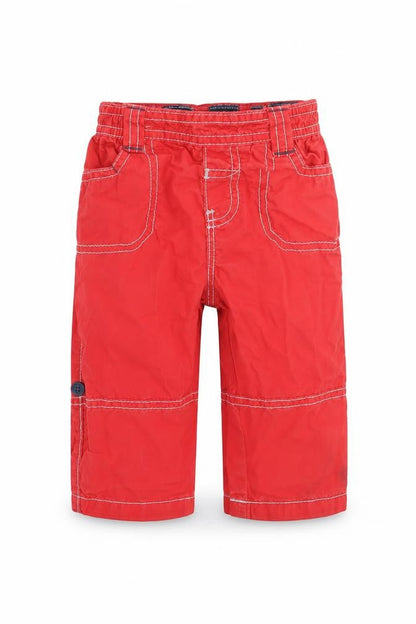 Front view of Tu Baby Red Cargo Trousers, size 3-6, Months