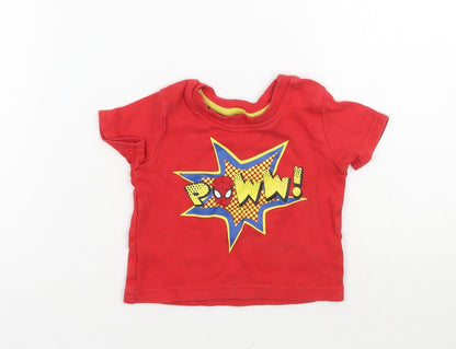 Front view of George boys’ red basic t-shirt, size 3-6, months - spiderman