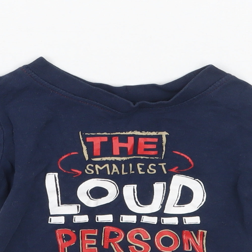 Close-up detail of George boys’ blue basic t-shirt, size 3-6, months