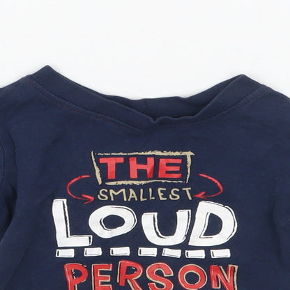 Close-up detail of George boys’ blue basic t-shirt, size 3-6, months