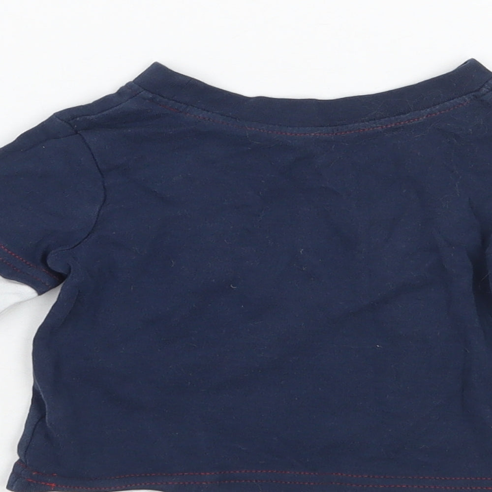 Brand and care label for George boys’ blue basic t-shirt, size 3-6, months