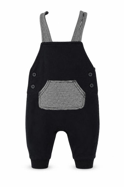 Front view of George boys’ black dungaree one-piece, size 0-3, months