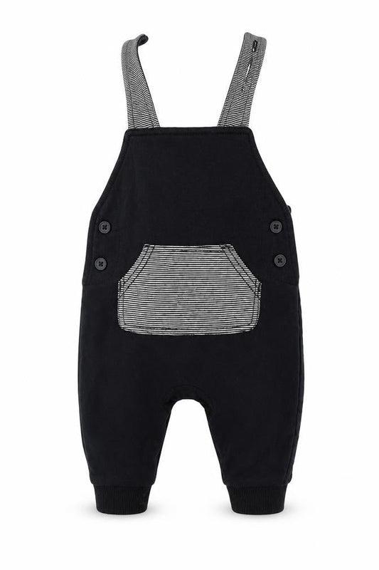 Front view of George boys’ black dungaree one-piece, size 0-3, months