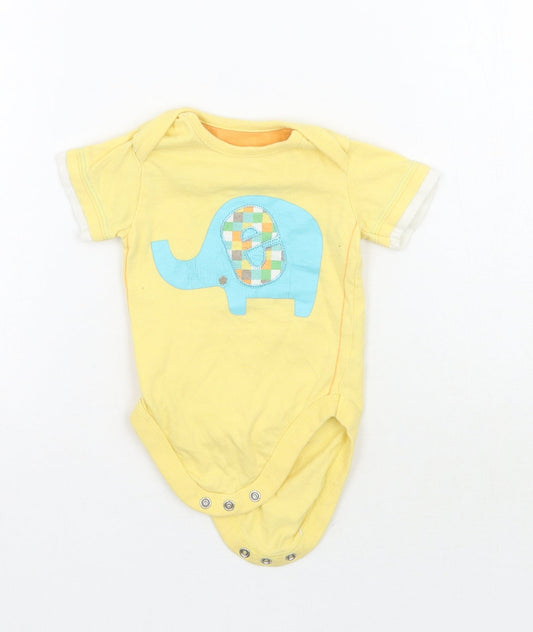 Front view of George Baby Yellow Babygrow One-Piece, size 3-6, Months