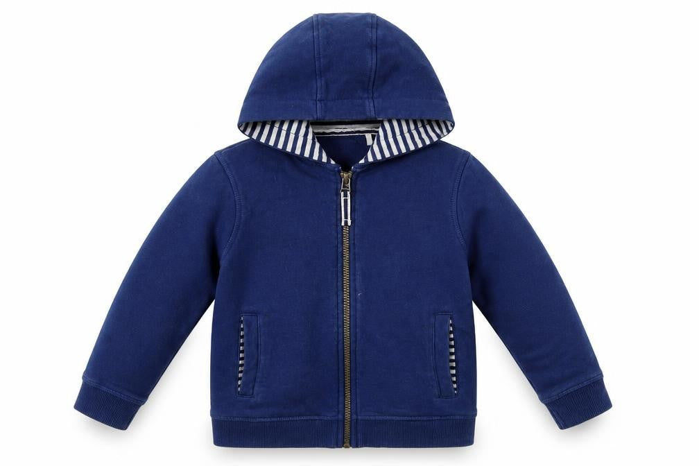 Front view of John Lewis boys’ blue jacket coat, size 3, years