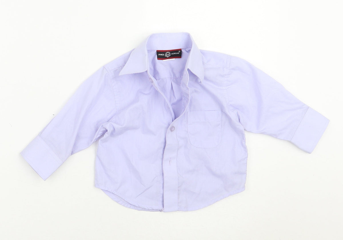Additional front view of James morgan boys’ purple basic button-up, size 12, months