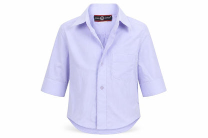 Front view of James morgan boys’ purple basic button-up, size 12, months