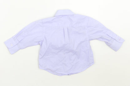 Back view of James morgan boys’ purple basic button-up, size 12, months