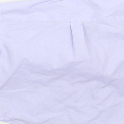 Brand and care label for James morgan boys’ purple basic button-up, size 12, months