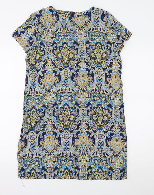 Boohoo Womens Blue Paisley  T-Shirt Dress  Size 8
