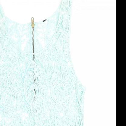 Preworn Womens Green Floral  Tunic Tank   - Back Zip Mint Green