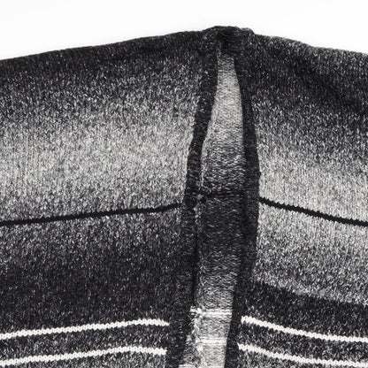 New Look  Womens Black Striped  Overcoat Poncho One Size  - Black Grey White