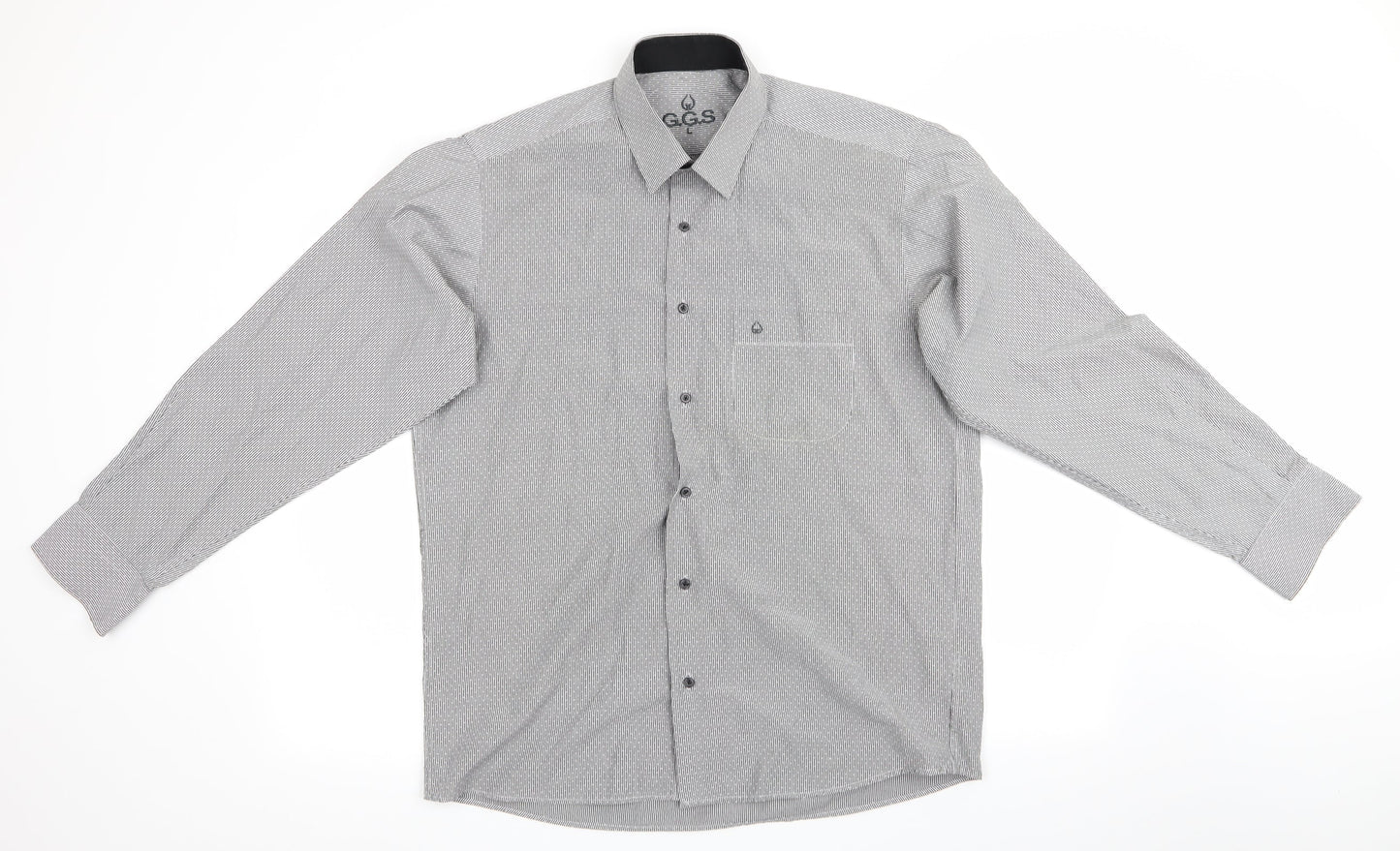 Mens UK Size L GGS Grey  Button-Up Long Sleeve Casual Shirt