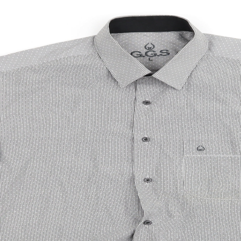 Mens UK Size L GGS Grey  Button-Up Long Sleeve Casual Shirt