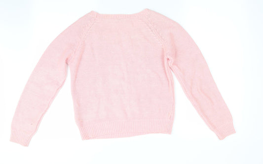Oasis Womens Pink Geometric  Pullover Jumper Size XS  - Peach in Colour