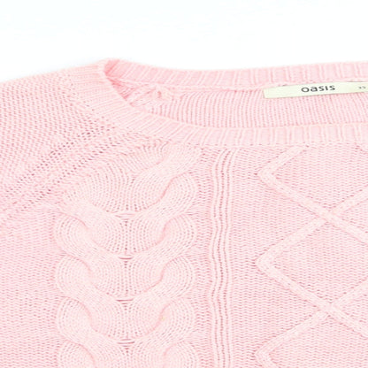 Oasis Womens Pink Geometric  Pullover Jumper Size XS  - Peach in Colour