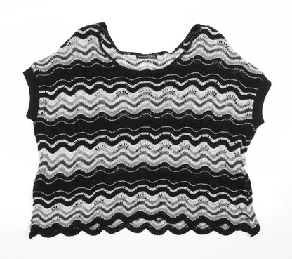 Atmosphere  Womens Black Striped  Pullover Jumper Size 18  - Subtle shimmer effect Open Knit