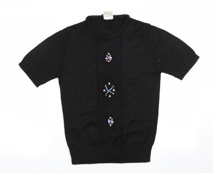 C&A Womens Black Floral  Pullover Jumper Size 12