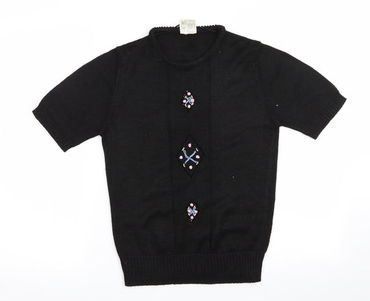 C&A Womens Black Floral  Pullover Jumper Size 12