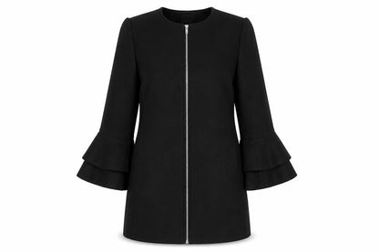 Front view of New Look women’s black overcoat coat, size UK 10, - flared cuffs