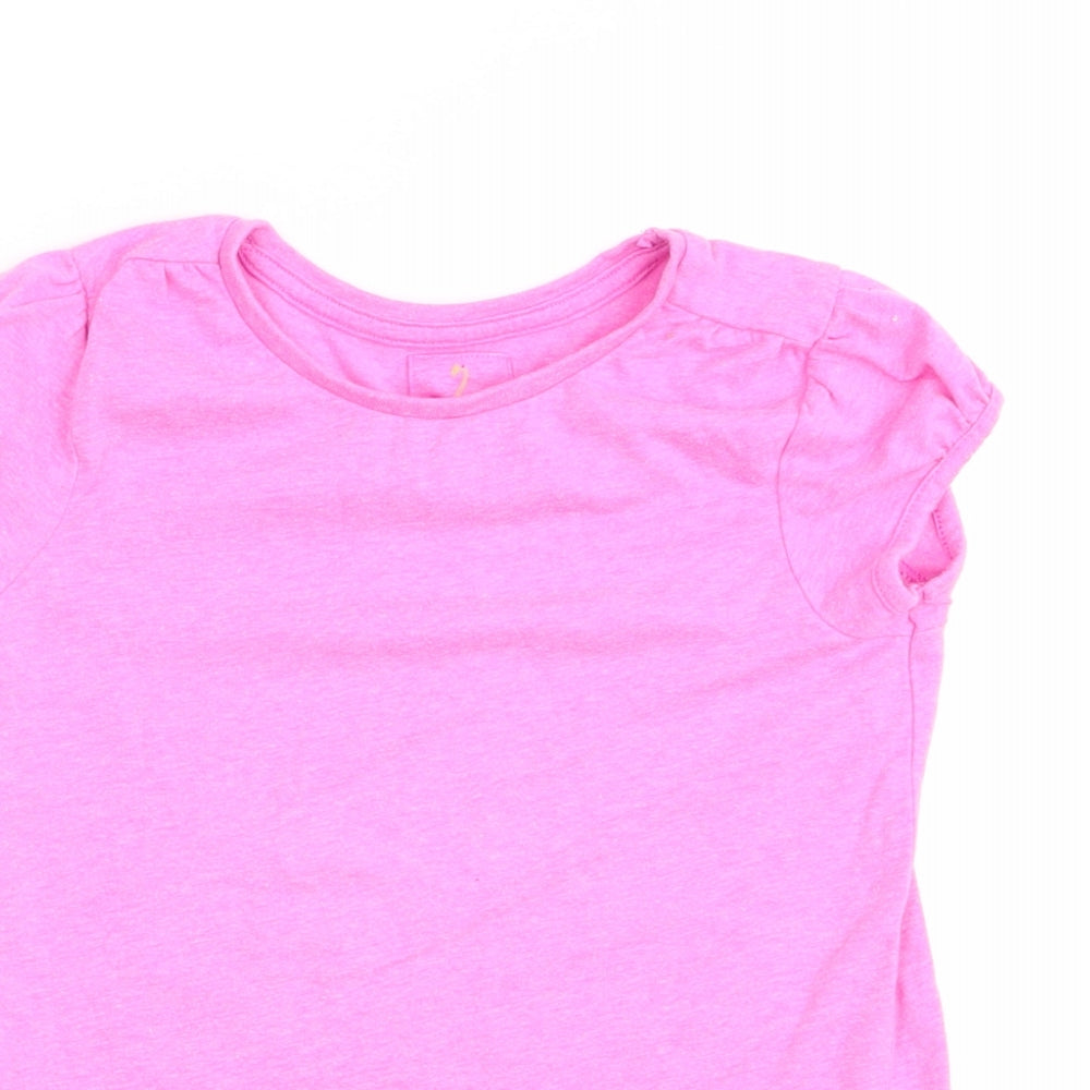 Close-up detail of Tu girls’ pink basic t-shirt, size 8, years