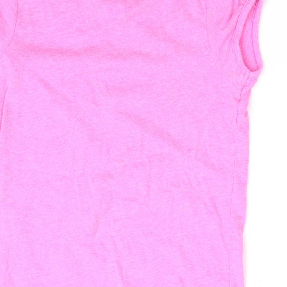 Brand and care label for Tu girls’ pink basic t-shirt, size 8, years