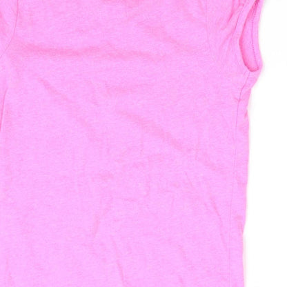 Brand and care label for Tu girls’ pink basic t-shirt, size 8, years