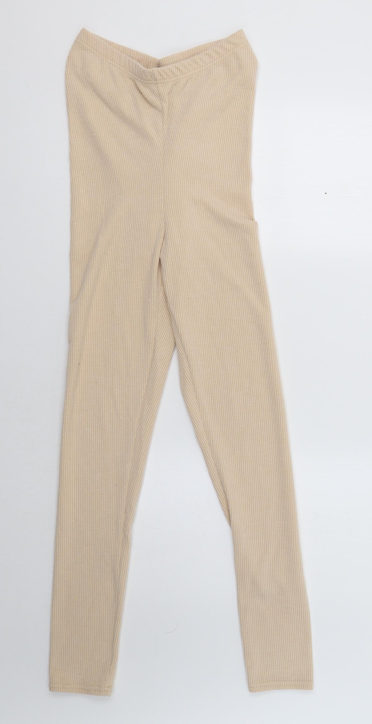 Additional front view of PRETTYLITTLETHING women’s beige lounge pants, size UK 10