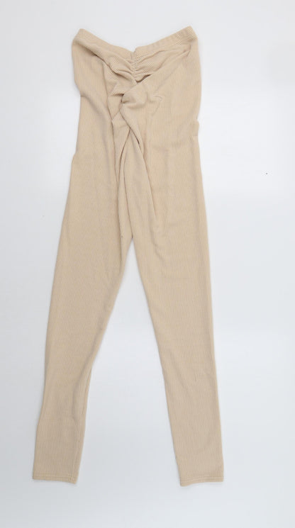 Back view of PRETTYLITTLETHING women’s beige lounge pants, size UK 10